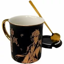 COSJK Genshin Impact Zhongli Xiao Tartaglia Ceramic Mug Cup Coffee Water Gold Stamping Men Women Spoon & Lid Fashion Gift -Zentai shop online Genshin Impact Zhongli Xiao Tartaglia Ceramic Mug Cup Coffee Water Cup Gold Stamping Men Women Spoon 3.jpg 640x640q80 3.jpg 3