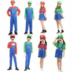 NFUHGOIDHGI Halloween Costume Cosplay Super Mario Game Children Adult Set Four Piece Party Performance Green