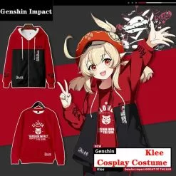 TENNYALEN Klee Cosplay Costume Hot Game Genshin Impact Hooded Sweatshirt Anime Sports Jacket Project Print Pants Velvet Top Adult Kids Set