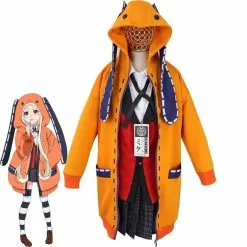 LEOSOXS Anime Kakegurui Runa Yomozuki Cosplay Costume Jabami Yumeko Orange Hoodie With Ears Prop Poker