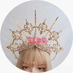 ITUY Lolita Vintage Kc Headband Angel Gold Halo Goddess Headpiece Virgin Mary Bride Crown Bead Chain Baroque Tiara Headwear -Zentai shop online Lolita Vintage KC Headband Angel Gold Halo Goddess Headpiece Virgin Mary Halo Bride Crown Bead Chain 2.jpg 640x640q80 2.jpg 2