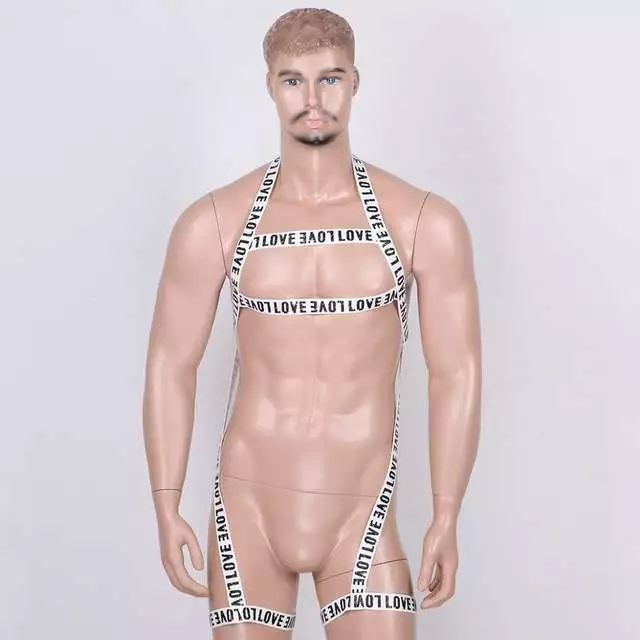YiZYiF Mens Elastic Body Chest Harness Belt Leg Garter Straps Letters Printed Halter Neck Men Sexy Cosplay Club Costume 2 YiZYiF Mens Elastic Body Chest Harness Belt Leg Garter Straps Letters Printed Halter Neck Men Sexy Cosplay Club Costume - Image 2