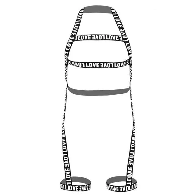 YiZYiF Mens Elastic Body Chest Harness Belt Leg Garter Straps Letters Printed Halter Neck Men Sexy Cosplay Club Costume 5 YiZYiF Mens Elastic Body Chest Harness Belt Leg Garter Straps Letters Printed Halter Neck Men Sexy Cosplay Club Costume - Image 5