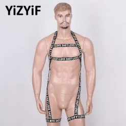 YiZYiF Mens Elastic Body Chest Harness Belt Leg Garter Straps Letters Printed Halter Neck Men Sexy Cosplay Club Costume
