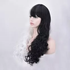 Cosplay&ware Morematch Danganronpa Monokuma Women Long Curly Wig Cosplay Costume White Black Mix Heat Resistant Synthetic Hair Party Wigs -Zentai shop online Morematch Danganronpa Monokuma Women Long Curly Wig Cosplay Costume White Black Mix Heat Resistant Synthetic Hair 2.jpg 640x640q80 2.jpg 2