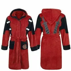 WAWACOS Movie Deadpool Bathrobe Adult Unisex Winter Warm Flannel Hooded Pajamas Halloween Cosplay Costume Sleepwear Robe