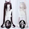 SHEYOU Nekopara Chocola Long Ponytails Brown Vanilla Kawaii Pink 100cm Heat Resistant Hair Cosplay Wig & Cap