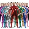 Cosplay&ware Ensnovo Men Latex Suit Black Shiny Metallic Tights Gold Zentai Full Body Unitard Custom Skin Bodysuit Zipper Front