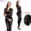 Novedan Sexy Wetlook Pvc Latex Bodysuit For Women Double Zipper Open Crotch Nightclub Dance Wear Leather Lingerie Catsuit