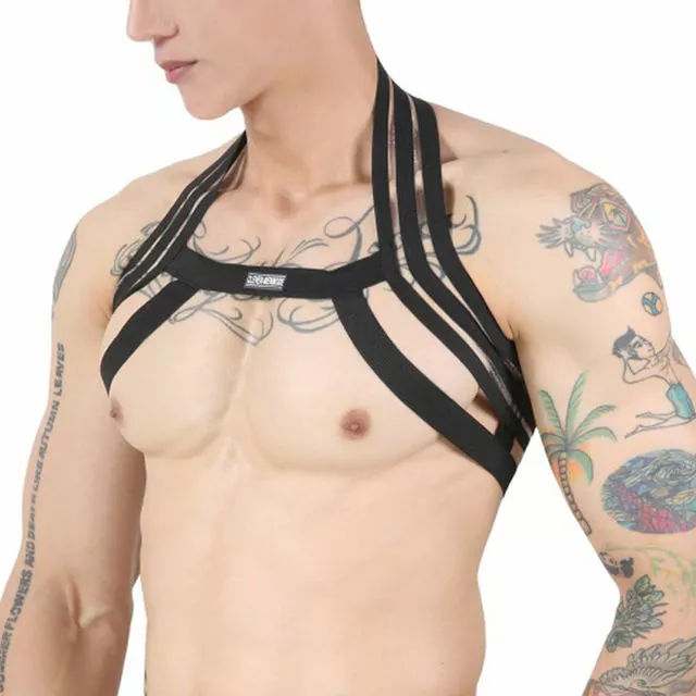 CLEVER-MENMODE Nylon Body Chest Harness Men Sexy Elastic Shoulder Strap Halter Stage Costume Hollow Clubwear Hombre Bondage Clothes 2 CLEVER-MENMODE Nylon Body Chest Harness Men Sexy Elastic Shoulder Strap Halter Stage Costume Hollow Clubwear Hombre Bondage Clothes - Image 2