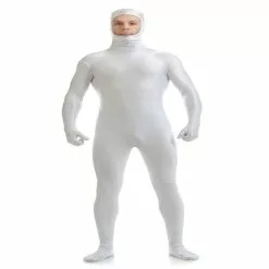 Cosplay&ware Open Face Zentai Spandex Unisex Catsuit Skin Tight Costume White M