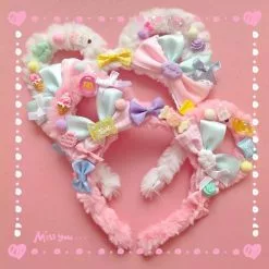 Cosplay&ware Original Hand-made Sweet Hairband Lo Bear Ear Kc Hair Accessories Cream Lolita Pink Blue Bow Headdress -Zentai shop online Original Hand Made Sweet Hairband Lo Niang Bear Ear KC Hair Accessories Cream Dessert Lolita Pink 2.jpg 640x640q80 2.jpg 2