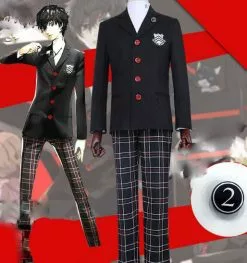 Cosplay&ware Persona 5 Cosplay Joker Ren Amamiya School Persona5 P5 Uniform Christmas Party Halloween Costume Wig Hair Glasses