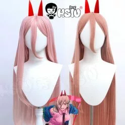 Power Cosplay Wig Anime Chainsaw Man Hsiu Pink Orange Sexy Long Hair Prom Halloween Party & Free Gift Headwear Cap