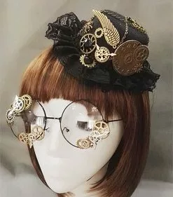 Cosplay&ware Punk Novelties Steampunk Victorian Gears Mini Top Hat Costume Hair Handmade With Steam Gear Glasses