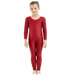 Speerise Children Long Sleeve Unitard Boys Skin Tight Jumpsuit Spandex Red Full Body Scoop Neck Ballet Costumes