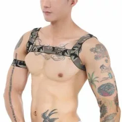 CLEVER-MENMODE Sexy Harness Body Chest Lingerie Men Elastic Strap Bondage Costume Hombre Mens Camouflage Performance Clubwear And Arm Band
