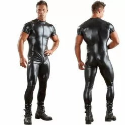 Cosplay&ware Sexy Pu Leather Catsuit For Men Tight Skin Full Bodysuit Jumpsuit Front Zipper Open Crotch Latex Zentai Suit Costume 3xl