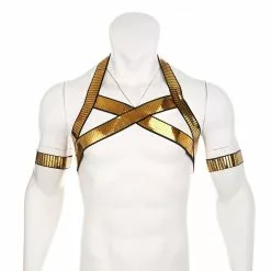 CLEVER-MENMODE Sexy Men’s Golden Shiny Harness Halter Neck Elastic Straps Lingerie Body Chest Men Bondage For Nightclub