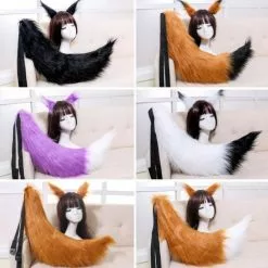 Cosplay&ware Sexy Woman Lovely Lolita Cat Fox Headband Tail Headdress Plush Ears Anime Cosplay Props