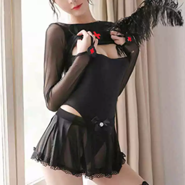 Cosplay&ware Sexy Lingerie Uniform Temptation Hollow Zipper Open And Perspective Long-sleeved One-piece Witch Suit 2 Cosplay&ware Sexy Lingerie Uniform Temptation Hollow Zipper Open And Perspective Long-sleeved One-piece Witch Suit - Image 2