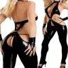 Cosplay&ware Sexy Patent Leather Ds Black Tights Jumpsuit Cross Straps Costume Role-playing Bodysuit Women For Cosplay