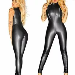 SWIMMART Sleeveless Wet Look Pu Leather Full Bodysuit Women Zentai Catsuit Bodycon Faux Jumpsuit Club Stage Outfit Sexy Clothing -Zentai shop online Sleeveless Wet Look PU Leather Full Bodysuit Women Zentai Catsuit Bodycon Faux Leather Jumpsuit Club Stage 3.jpg 640x640q80 3.jpg 3