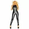SWIMMART Sleeveless Wet Look Pu Leather Full Bodysuit Women Zentai Catsuit Bodycon Faux Jumpsuit Club Stage Outfit Sexy Clothing