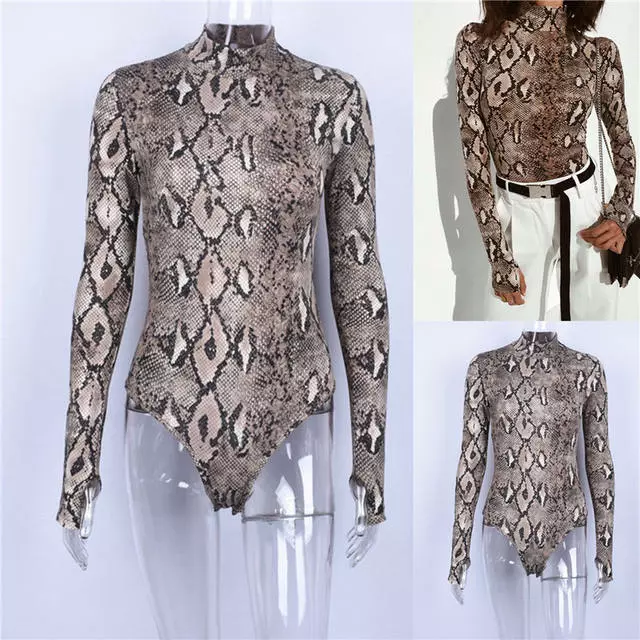 Bigsweety Snake Print Tops Hot One Piece Jumpsuit Women Sexy Bodysuit Long Sleeves High Neck Streetwear Female Clothing Bodysuits 3 Bigsweety Snake Print Tops Hot One Piece Jumpsuit Women Sexy Bodysuit Long Sleeves High Neck Streetwear Female Clothing Bodysuits - Image 3