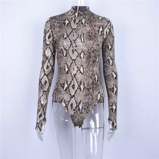 Bigsweety Snake Print Tops Hot One Piece Jumpsuit Women Sexy Bodysuit Long Sleeves High Neck Streetwear Female Clothing Bodysuits 4 Bigsweety Snake Print Tops Hot One Piece Jumpsuit Women Sexy Bodysuit Long Sleeves High Neck Streetwear Female Clothing Bodysuits - Image 4
