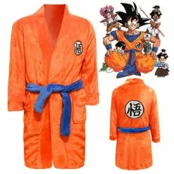 BOOCRE Son Goku Cosplay Costume Kids Adult Unisex Bathrobe Plush Bath Robe Sleepwear Pattern Pajamas