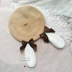COSJK Sweet Lolita Cute Plush Rabbit Ear Bow Lovely Japanese Mori Girl Vintage Hat Pumpkin Cap Flat Autumn Winter -Zentai shop online Sweet Lolita Cute Plush Rabbit Ear Bow Beret Lovely Japanese Mori Girl Vintage Painter Hat Pumpkin 4.jpg 640x640q80 4.jpg 4