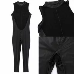 Tiaobug Adult Black Wetlook Patent Leather Sheer Mesh Splice Zipper Crotch Leotard Bodysuit Men Jumpsuit Zentai Club Costume -Zentai shop online TiaoBug Adult Black Wetlook Patent Leather Sheer Mesh Splice Zipper Crotch Leotard Bodysuit Men Jumpsuit Zentai 3.jpg 640x640q80 3.jpg 3
