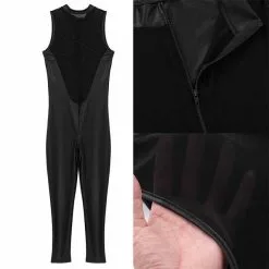 Tiaobug Adult Black Wetlook Patent Leather Sheer Mesh Splice Zipper Crotch Leotard Bodysuit Men Jumpsuit Zentai Club Costume -Zentai shop online TiaoBug Adult Black Wetlook Patent Leather Sheer Mesh Splice Zipper Crotch Leotard Bodysuit Men Jumpsuit Zentai 4.jpg 640x640q80 4.jpg 4