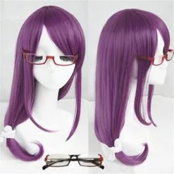 Cosplay&ware Tokyo Ghoul Guru Rize Kamishiro Long Wavy Purple Heat Resistant Synthetic Hair Cosplay Wig Cap Glasses