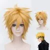 QIUQUE Uzumaki Wigs Golden Short Fluffy Shaggy Layered Heat Resistant Synthetic Hair Cosplay Costume Wig & Cap