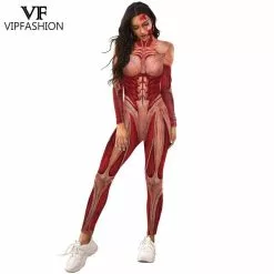 Cosplay&ware Vip Fashion Women’s Sexy Slim Bodysuits Attack On Titan Annie Print Cosplay Costume Catsuits Adult Long Sleeve Jumpsuit
