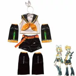 SEVENUMU Vocaloid Cosplay Kagamine Rin Len Pu Uniforms Outfits Costume Wig