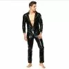 Ecoosexy Wet Look 5xl Plus Size Hot Shapers Men Long Sleeve Pu Leather Bodysuit Cosplay Jumpsuit Faux Latex Pvc Catsuit Shiny Shapwear
