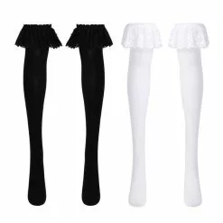 Cosplay&ware Women Sheer Soft Thigh High Long Stockings With Lace Trimming Ladies Tube Over Knee Socks Japanese Harajuku
