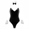 YOOJIA Womens Naughty Bunny Girl Cosplay Sexy Costumes Lingerie Set Detachable Clear Leather Bodysuit With Wrist Cuffs Fancy Clubwear