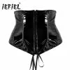 IEFiEL Womens Wetlook Sexy Clubwear Costume Faux Leather Lace Zip Front Steampunk Gothic Trainer Underbust Corset Bustier