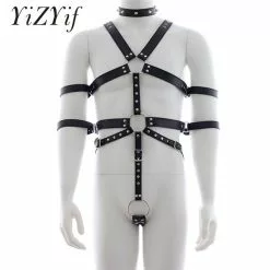 Cosplay&ware Yizyif Sexy Body Chest Harness Men Arm Bondage Of Pu Leather Cock Punk Ring Harajuku Goth Dance Nightclub