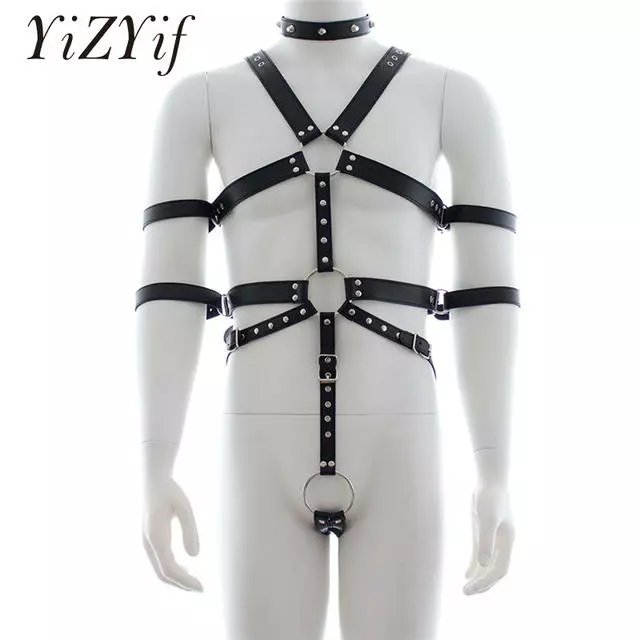 Cosplay&ware Yizyif Sexy Body Chest Harness Men Arm Bondage Of Pu Leather Cock Punk Ring Harajuku Goth Dance Nightclub 1 Cosplay&ware Yizyif Sexy Body Chest Harness Men Arm Bondage Of Pu Leather Cock Punk Ring Harajuku Goth Dance Nightclub