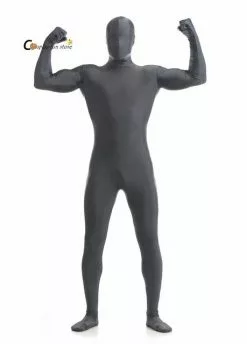 Cosplay&ware Custom Adult Full Body Spandex Lycra Zentai Suit Sliver Black Tight Suits Pure Color Halloween Party Unitard