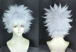 Cosplay&ware Anime Hunter X Killua Zoldyck Cosplay Wig Short Silver White Shaggy Layered Heat Resistant Synthetic Hair & Cap