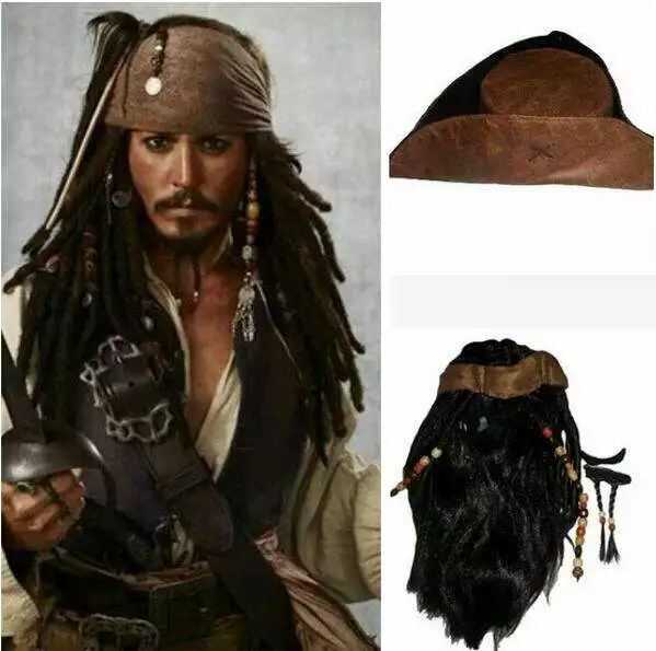 Cosplay&ware Halloween Costume For Men Adult Pirate Captain Jack Wigs Hat Pirates Of The Caribbean Cosplay Accessories 1 Cosplay&ware Halloween Costume For Men Adult Pirate Captain Jack Wigs Hat Pirates Of The Caribbean Cosplay Accessories