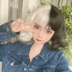 YIMIANJUQUAN Movie Cruella Wig Half Black And White Wigs For Costume Cosplay Women Girls Short Curly Hair Cute Party Halloween -Zentai shop online new movie Cruella Wig Half Black and White Wigs for Costume Cosplay Women Girls Short Curly 4.jpg 640x640q80 4.jpg 4