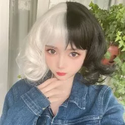 YIMIANJUQUAN Movie Cruella Wig Half Black And White Wigs For Costume Cosplay Women Girls Short Curly Hair Cute Party Halloween -Zentai shop online new movie Cruella Wig Half Black and White Wigs for Costume Cosplay Women Girls Short Curly 5.jpg 640x640q80 5.jpg 5