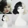 YIMIANJUQUAN Movie Cruella Wig Half Black And White Wigs For Costume Cosplay Women Girls Short Curly Hair Cute Party Halloween